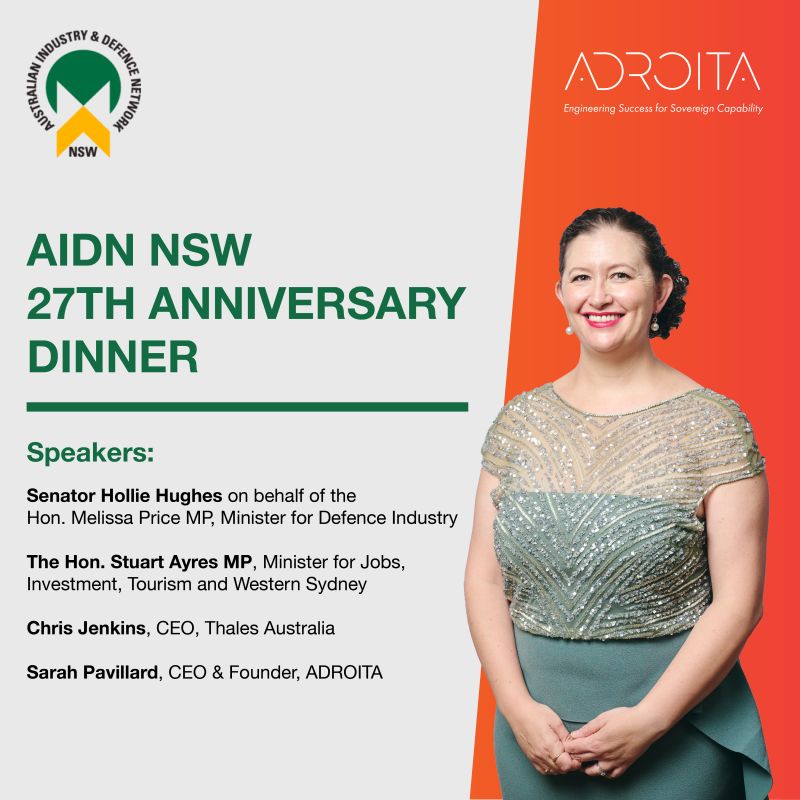 Sarah Pavillard will be speaking at the Australian Industry & Defence Network – NSW Incorporated (AIDN NSW) Gala Dinner image